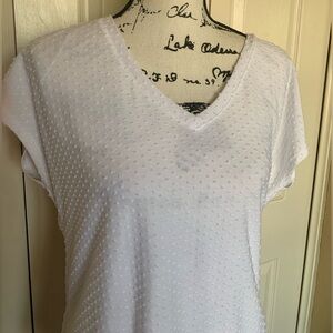 Isaac Mizrahi White Dotted Swiss Short Sleeve Top